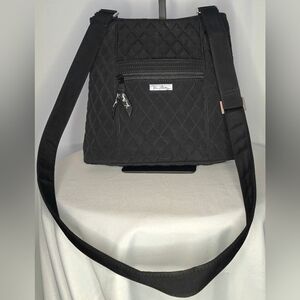 Vera Bradley Black Quilted Crossbody Bag |Leopard Print Lining |Adjustable Strap